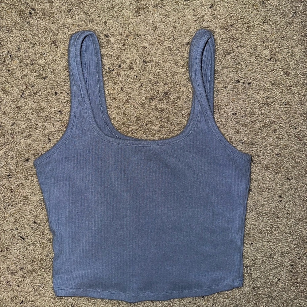 Blue Ribbed Women's Tank Top